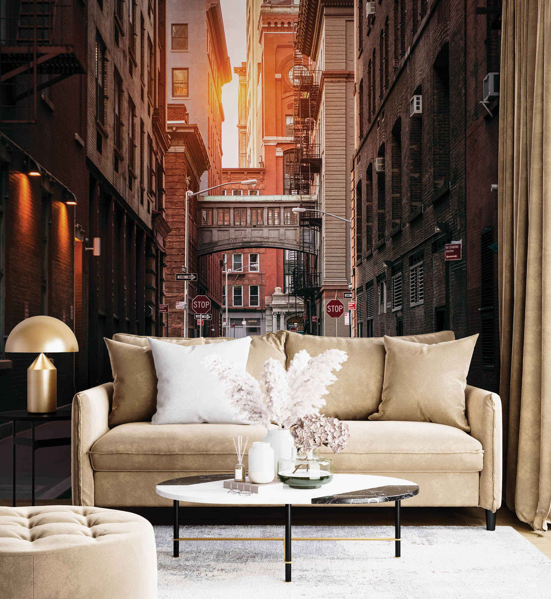 Zonsondergang in straat New York - LW00373 Fotobehang