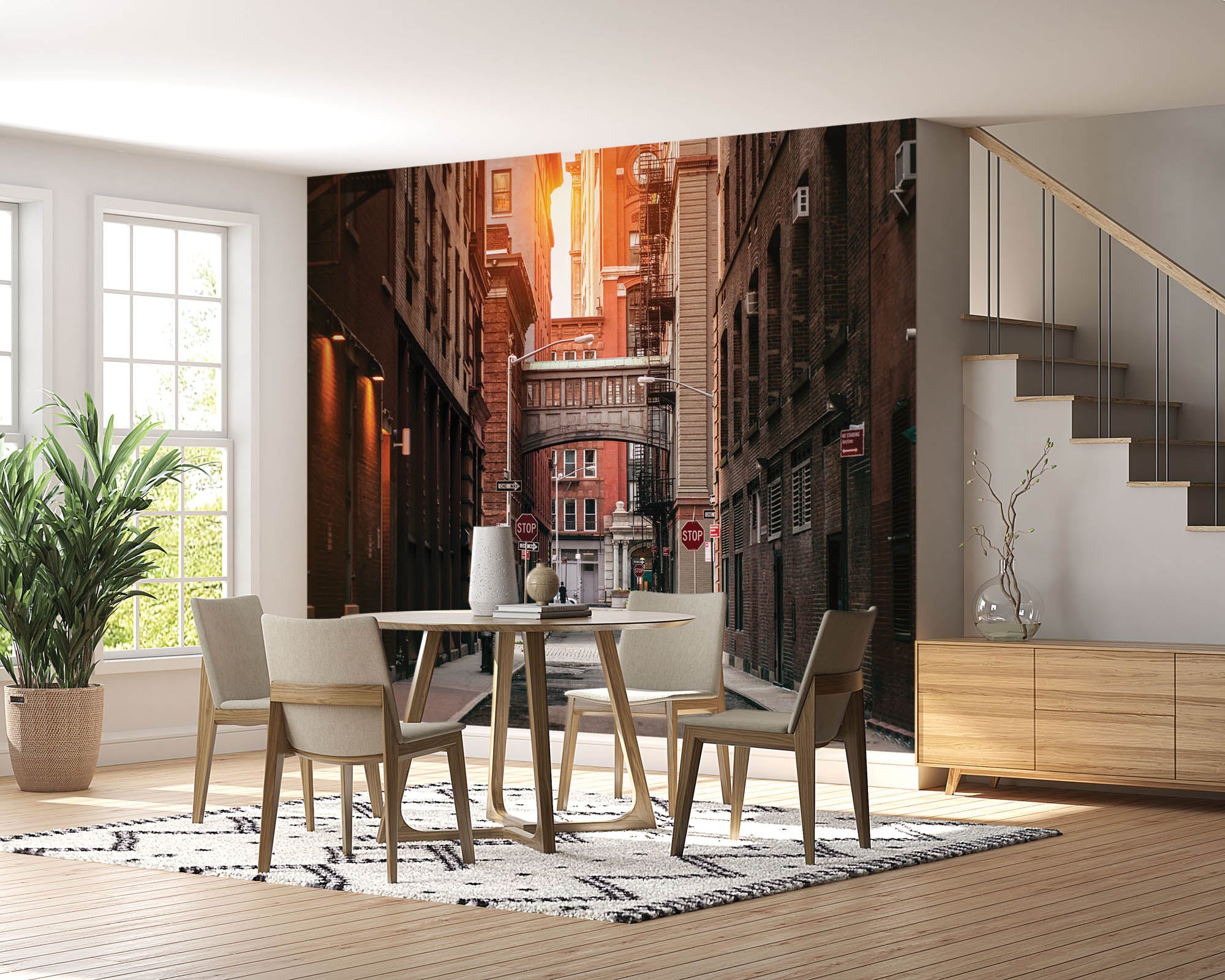 Zonsondergang in straat New York - LW00373 Fotobehang