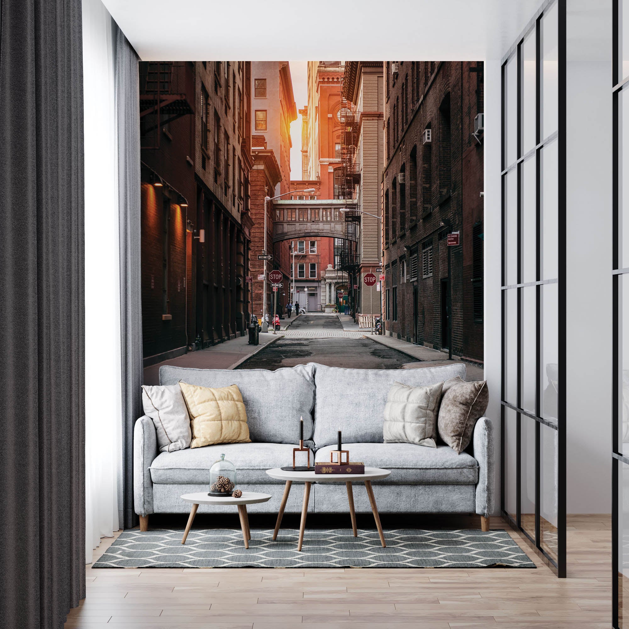 Zonsondergang in straat New York - LW00373 Fotobehang