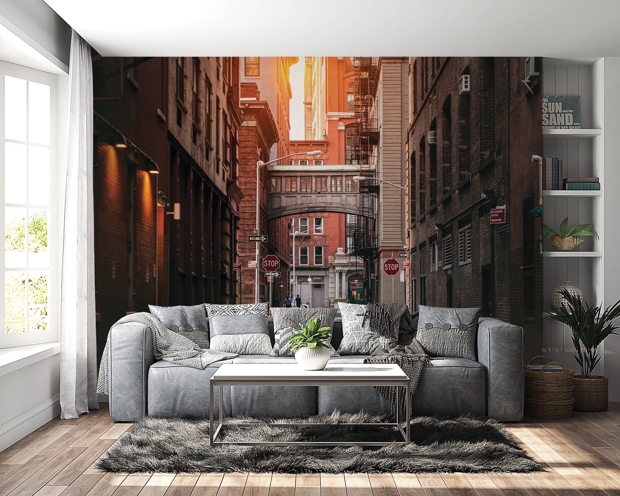 Zonsondergang in straat New York - LW00373 Fotobehang