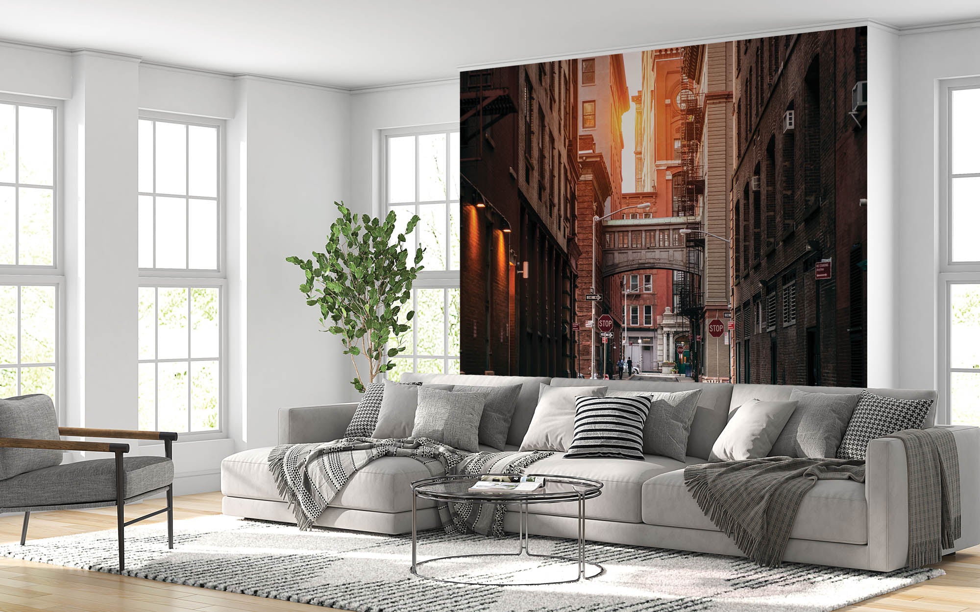 Zonsondergang in straat New York - LW00373 Fotobehang