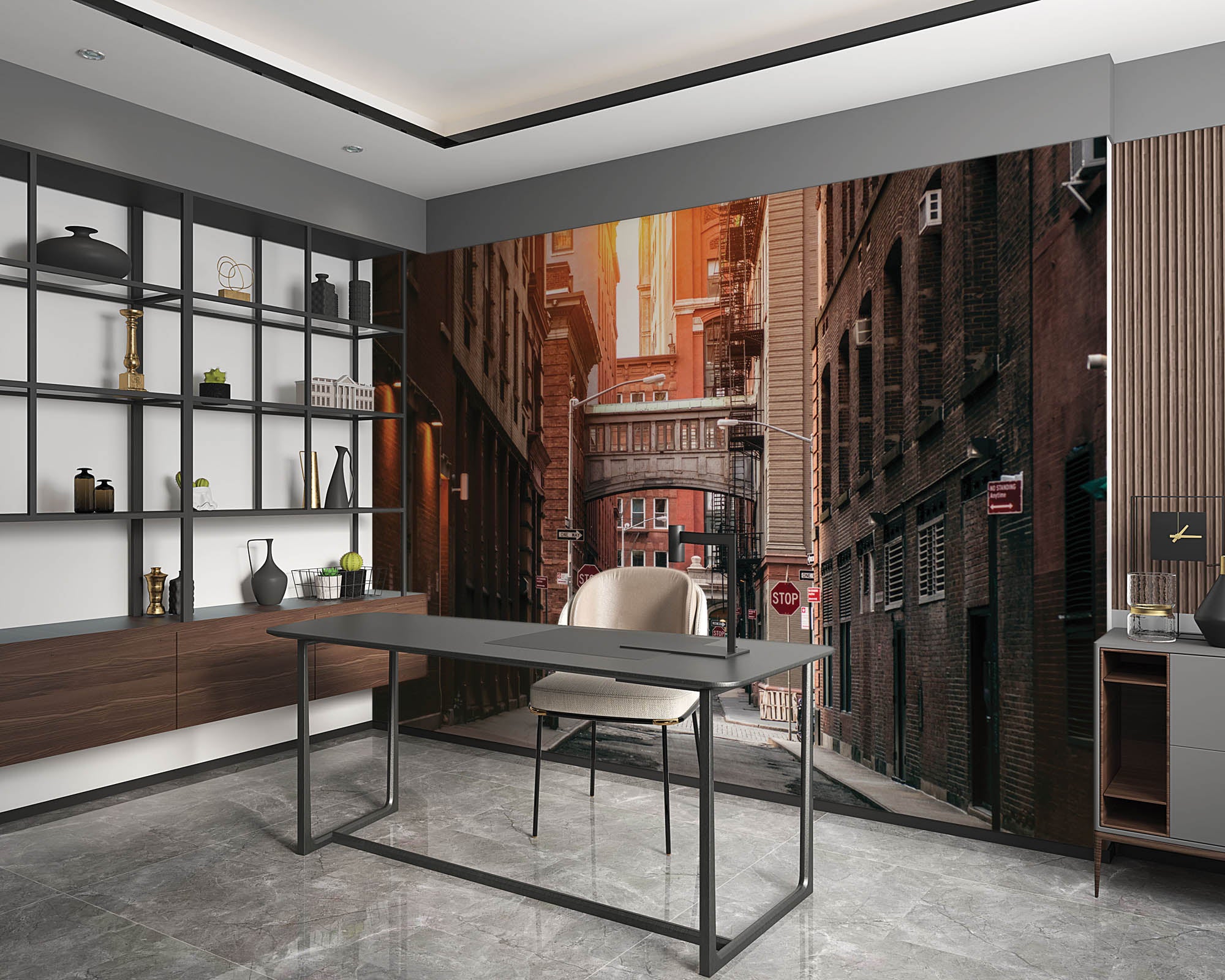 Zonsondergang in straat New York - LW00373 Fotobehang