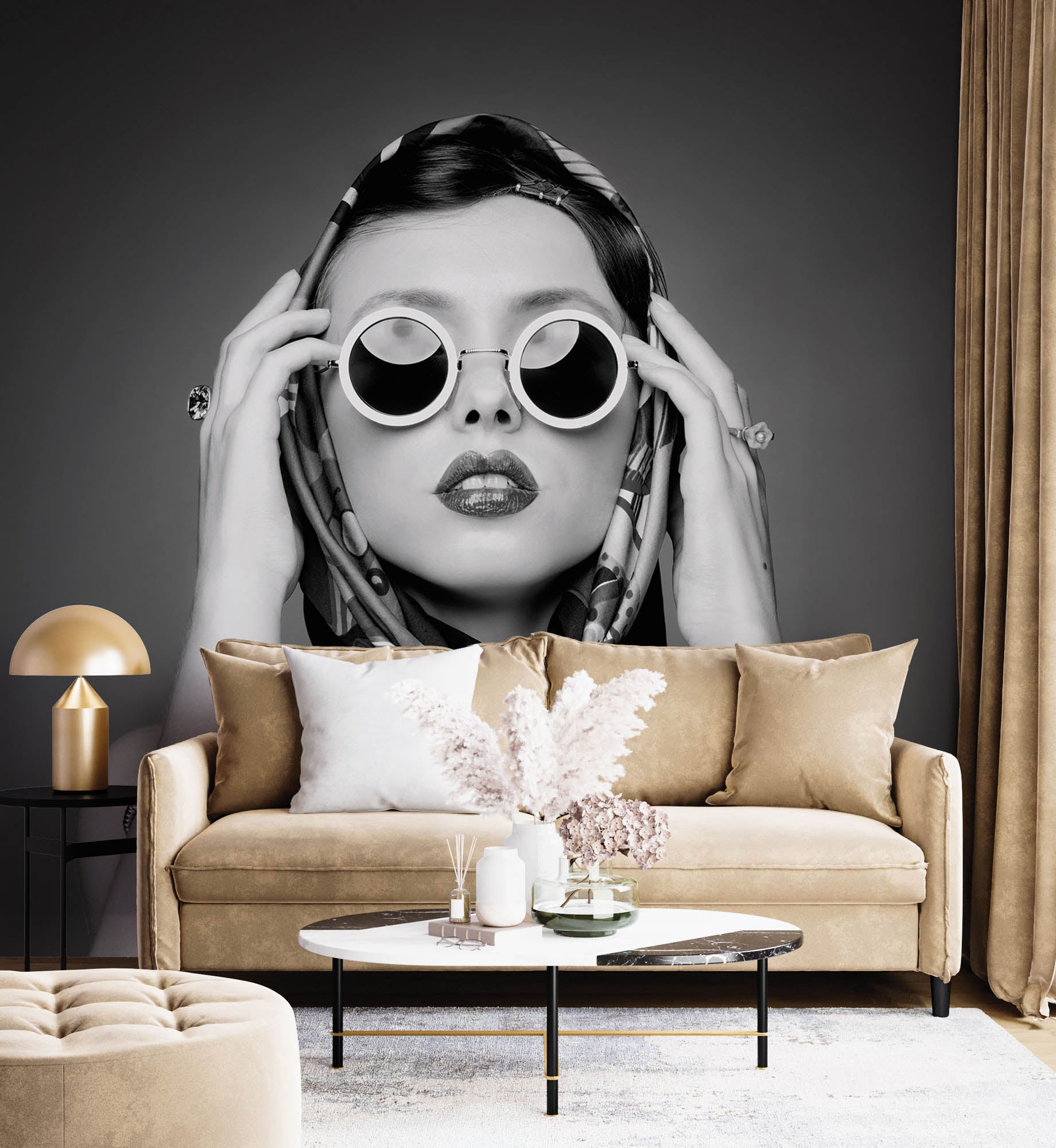 zwart-wit foto van een gezicht vrouw - LW00407 Fotobehang