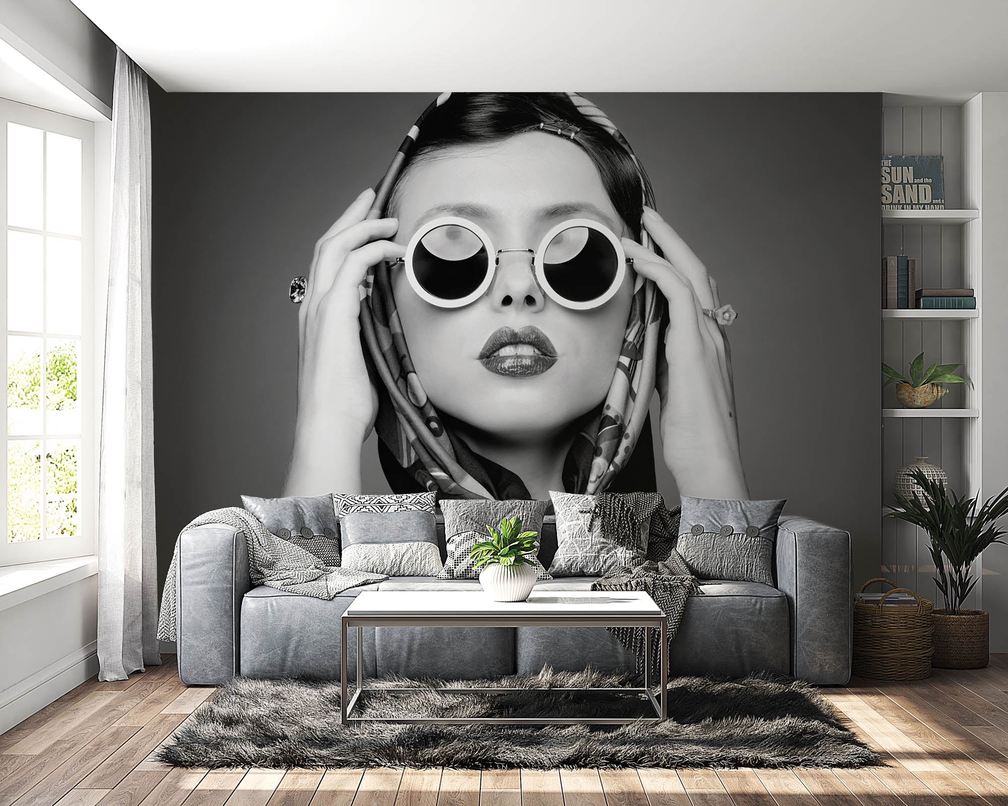 zwart-wit foto van een gezicht vrouw - LW00407 Fotobehang