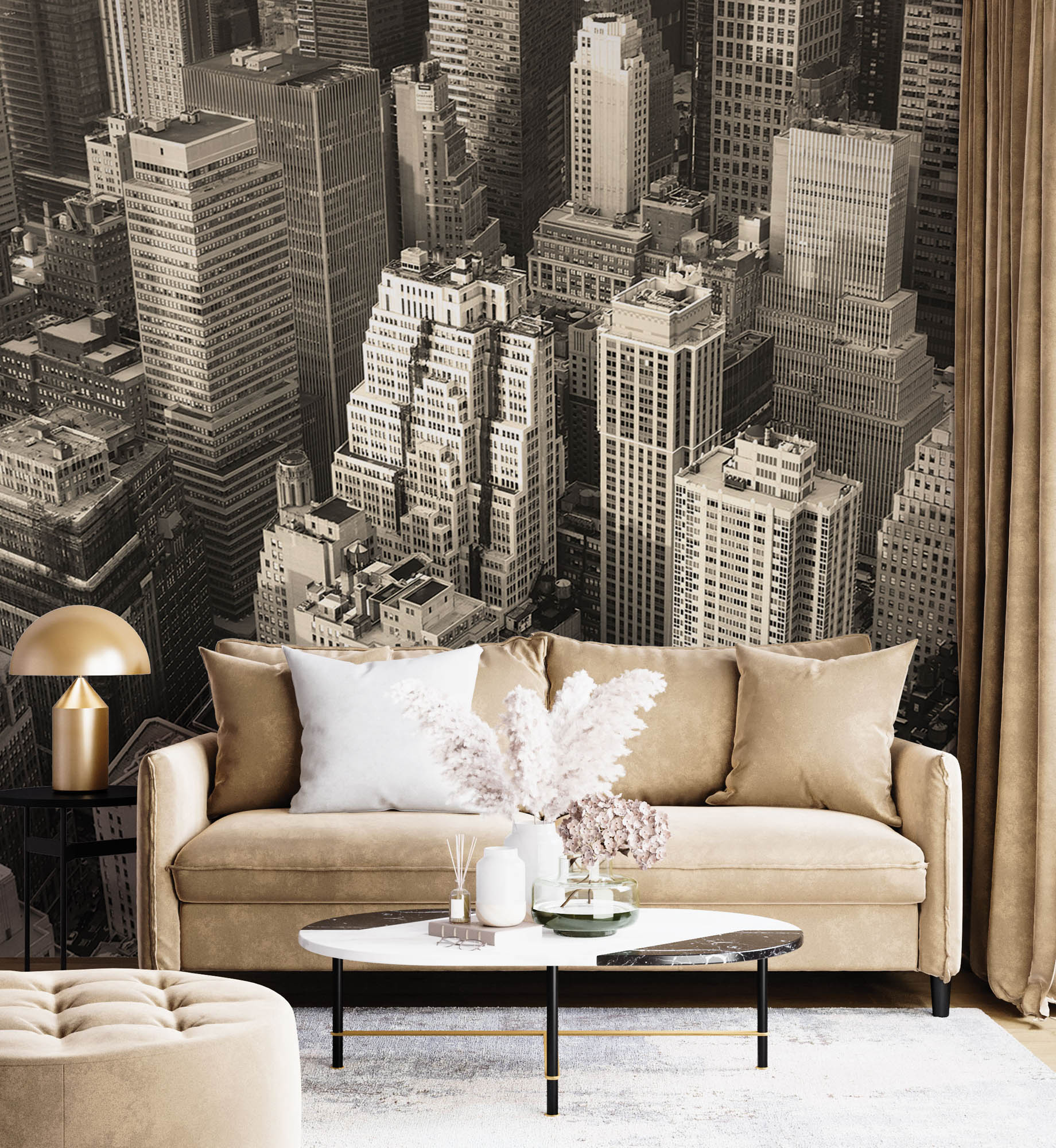 Zwart-wit skyline Manhattan - LW00304 Fotobehang